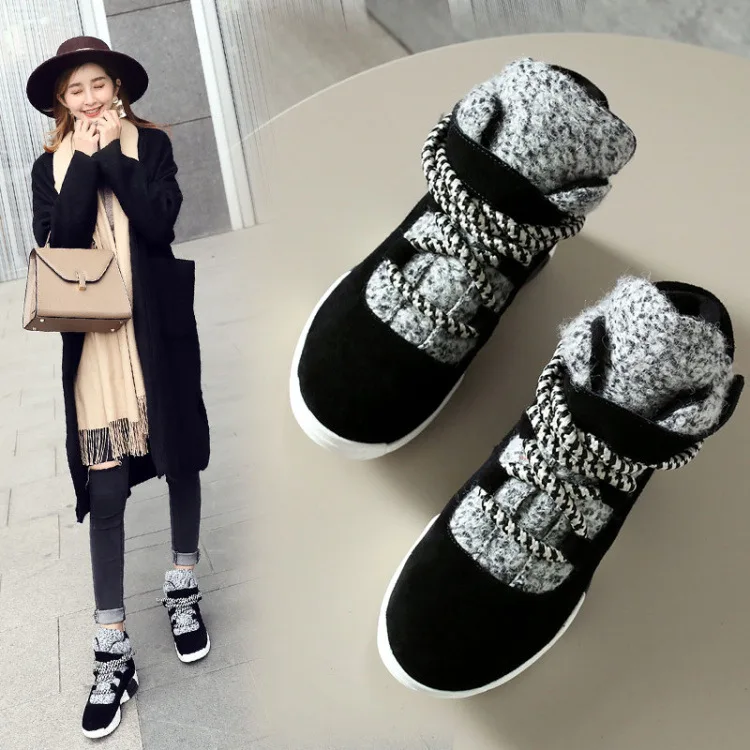 

2018 Winter Thick Bottomed Genuine Leather High Shoes Platform Wool Short Boots Dull Polish Cowhide Platform Shoes Warm Athletic