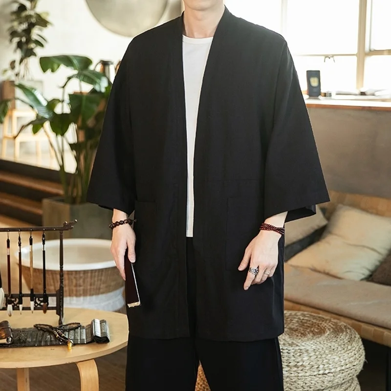 Japanese Kimono Traditional Asian Clothes Kimono Cardigan Men Samurai Costume Kimonos Haori Karate Shirt Men FF2729