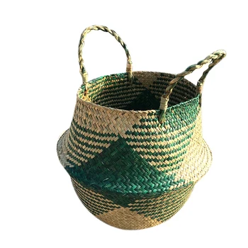 

Flower Rattan Basket Seagrass Wicker Straw Folding Pot Planter Garden Storage