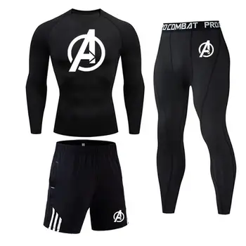 

The Avengers logo long sleeve fitness T-shirt men's compression fitness suit T-shirt men's tights set thermal underwea set