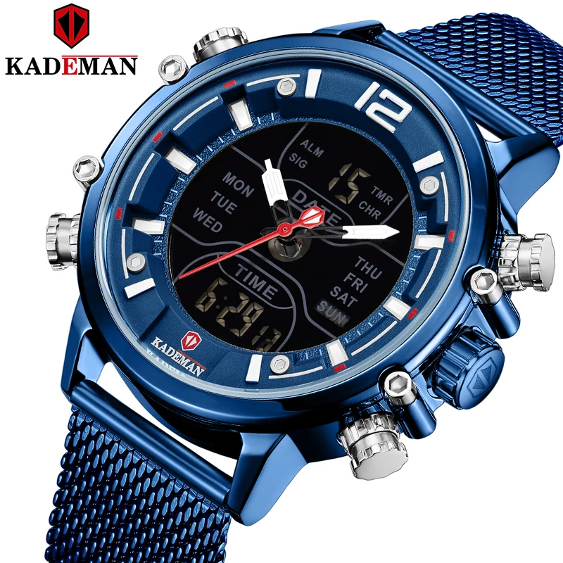 

Kademan Men Watch Top Luxury Brand Military Sport Quartz Wrist Watches Stainless Steel LED Digital Clock Relogio Masculino K9071