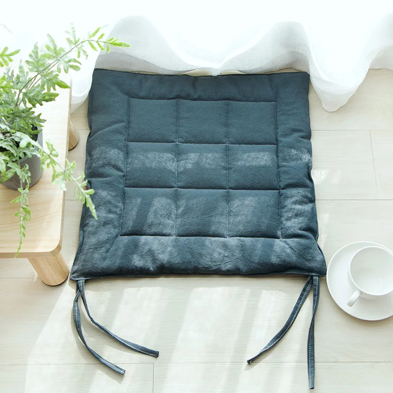 Grey Blue -Solid Linen Japan Style Seat Cushion Home Kitchen Dining Chair Office Breathable Pad Decorative Tatami Sitting Floor Pillow Padding - Цвет: Grey Blue -Solid