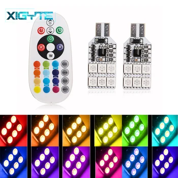 

1Set T10 RGB W5W LED gap light colorful belt remote control 5050 6/12 LED SMD 194 168 RGB flash wedge light car reading light