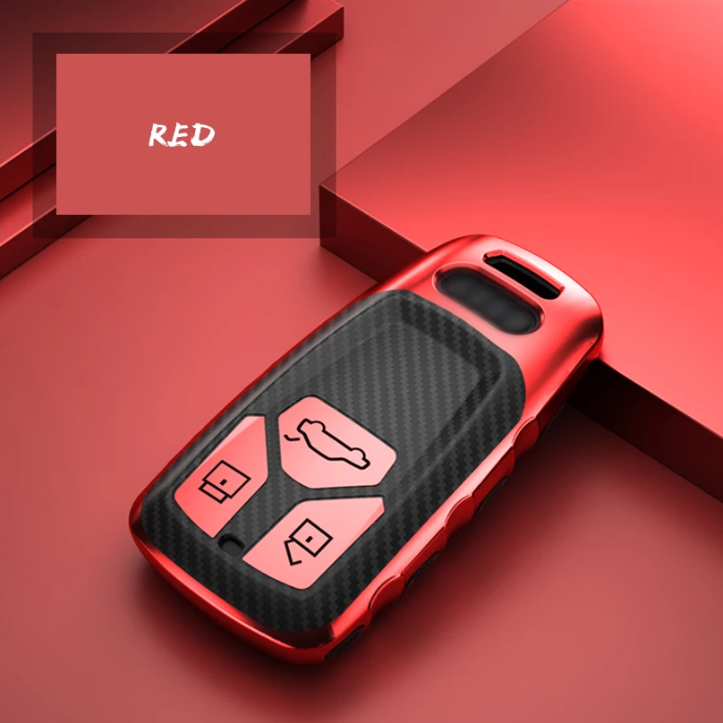 Red TPU+ углеродного волокна зерна автомобиля чехол, держатель для ключа для Audi A4 A4L 8S Allroad B9 Q5 Q7 TT TTS - Название цвета: Red