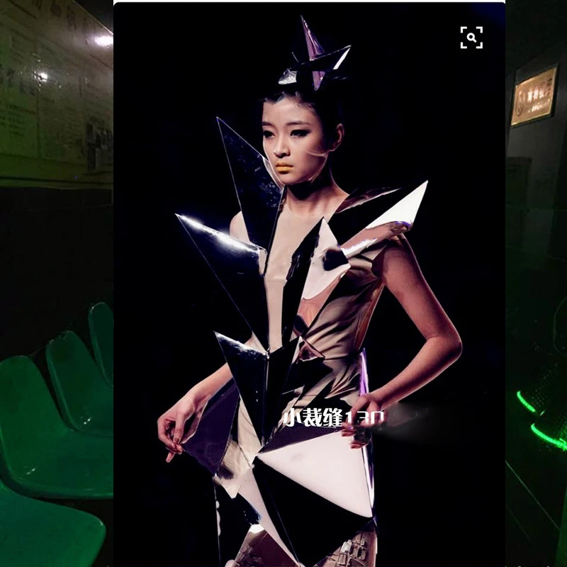 

Сексуальная одежда для бара, для диджея, для вечеривечерние, серебряная фантазия, футуристическая одежда, модель подиума, сценический костюм