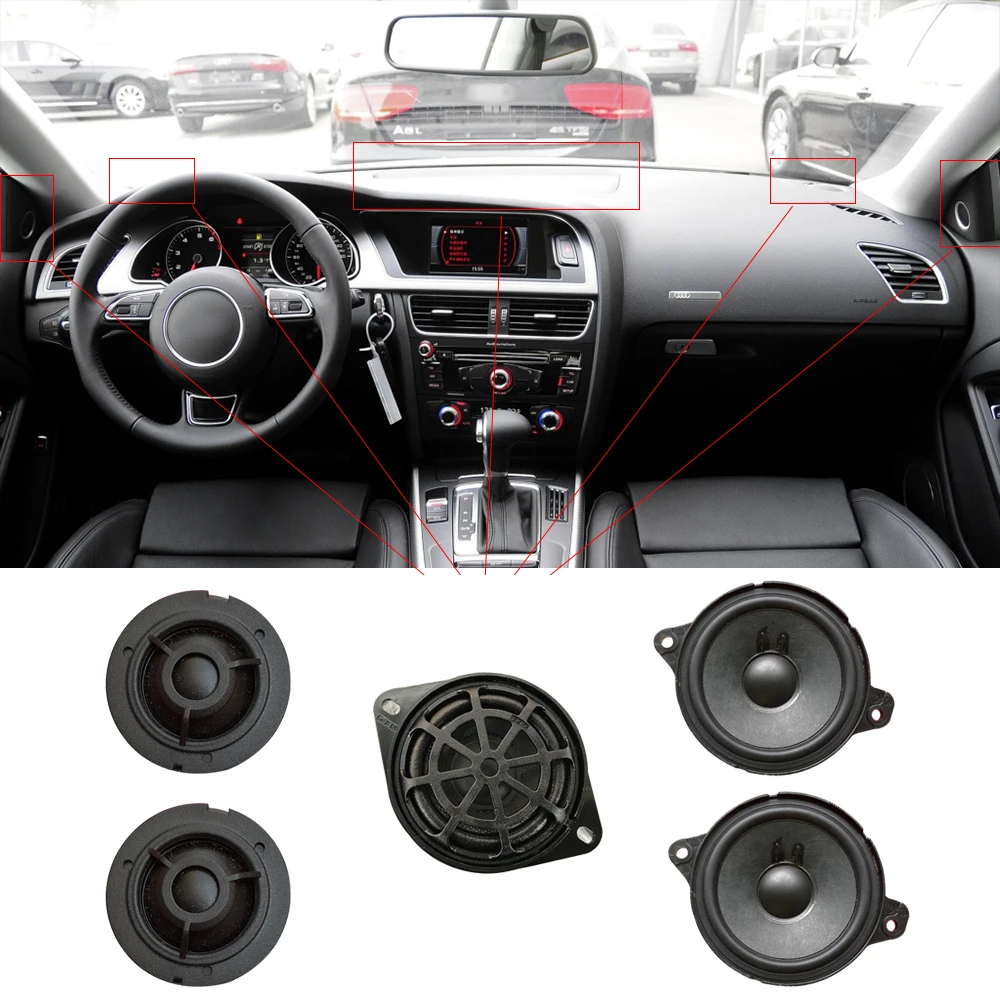 

Car front door speaker center dashboard tweeter for Audi A4 A5 Q5 tweeter cover set audio trumpet head treble horn frame trim