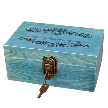 

Vintage Wood Decorative Box with Lock and Key Classical Stylish Handmade Jewelry Wooden Treasure Case Desk Decoration