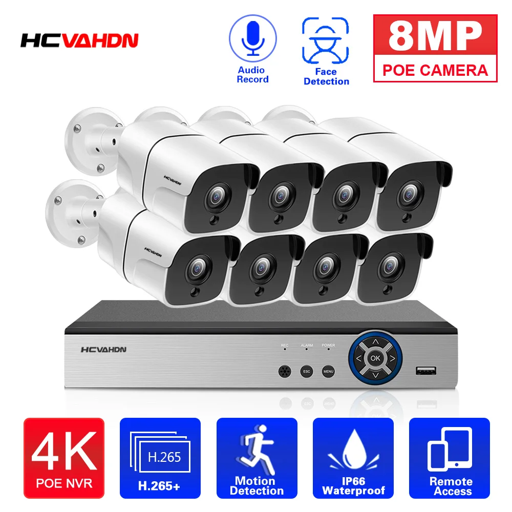 Face Detection 8CH 4K POE NVR Kit H.265 Security Camera CCTV System 8MP IP Waterproof Smart Home Video Surveillance | Безопасность и