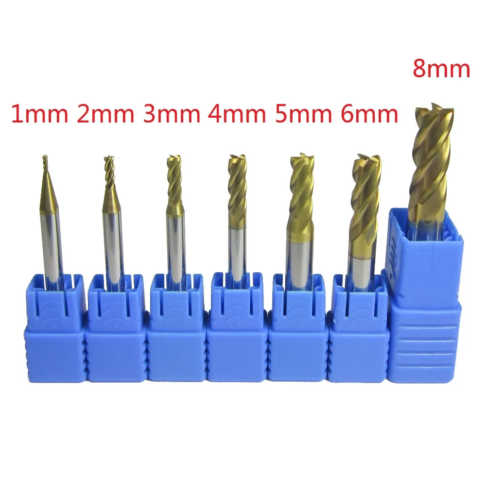 7PCS/lot 1mm - 6mm 8mm four 4 flutes Carbide flat End Mills set CNC machine milling cutter bits drill cutting for metalworking