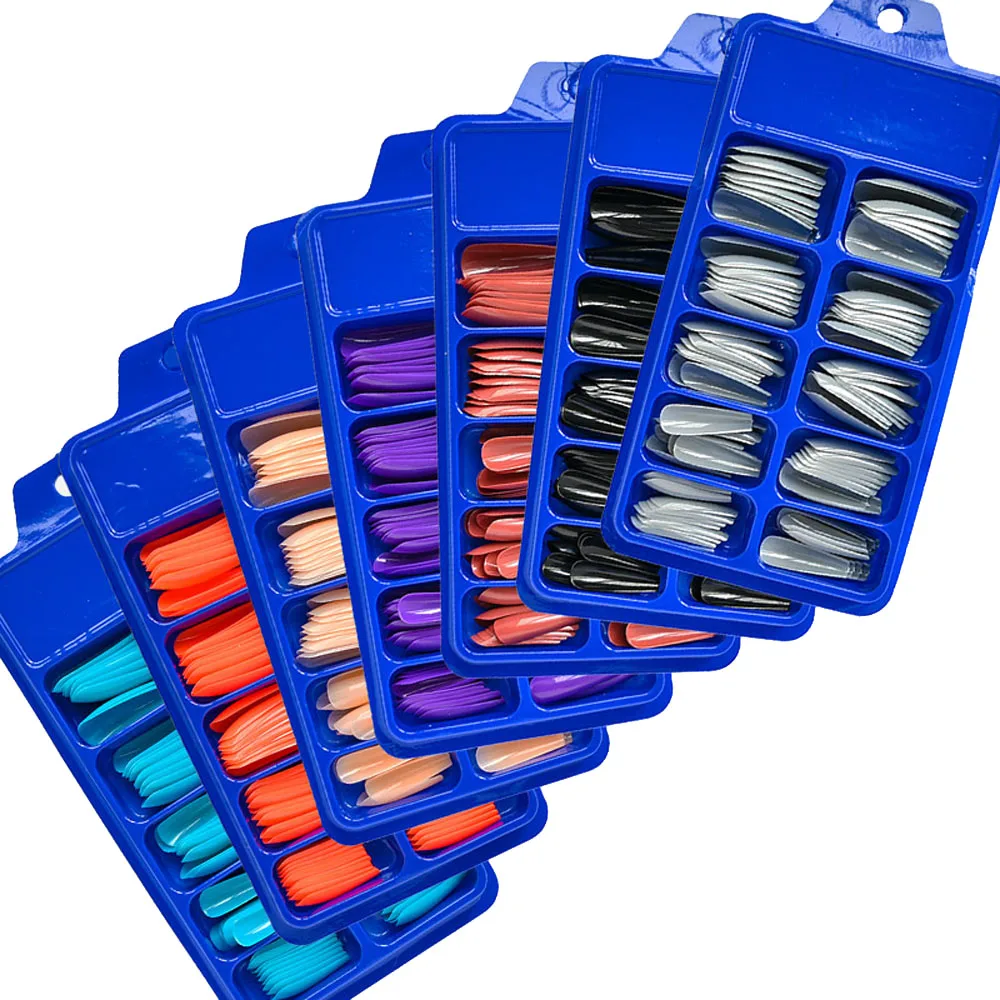 1 Box 100pcs Long Coffin Nail Art Tips - Colorful Ballerina Fake Nails