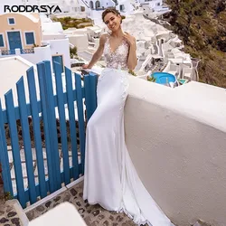 RODDRSYA Sexy V-neck Boho Wedding Dresses Sleeveless lace Applique Mermaid Bridal Wedding Gowns 2021 Backless vestido de noiva