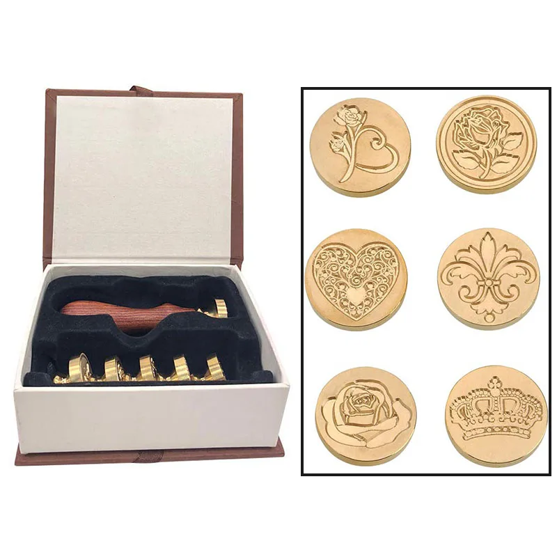  Wax Seal Stamp Kit - 6Pcs Copper Vintage Sealing Stamp Set Romantic Creative Decor Tool for Envelop - 4000467731344