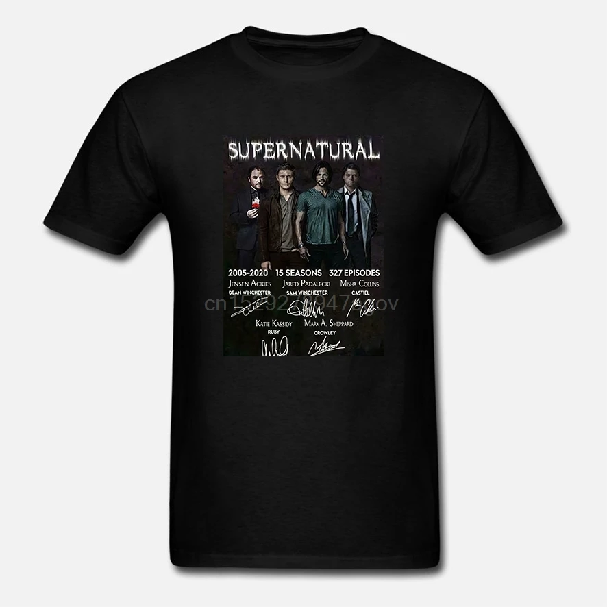 Supernatural Characters Signatures T Shirt Black Cotton Men S-6XL |