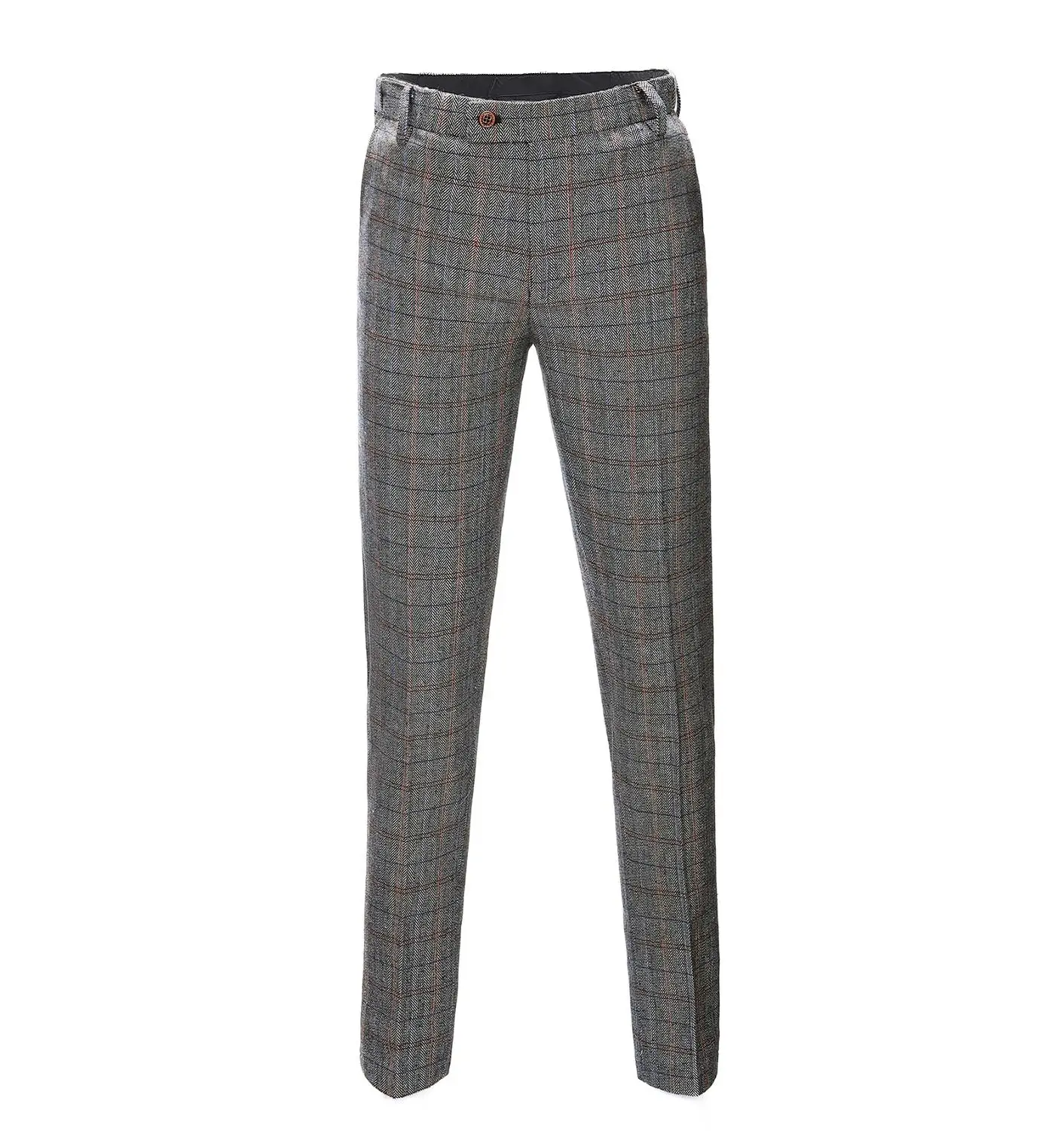Men's Herringbone Pants Plaid Suits Trousers Wool Tweed Suits Pants With Hidden Expandable Waist For Wedding 3