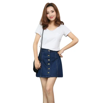 

Women's new summer style vintage skirts pencil skirt A-line jeans high waist button denim skirt