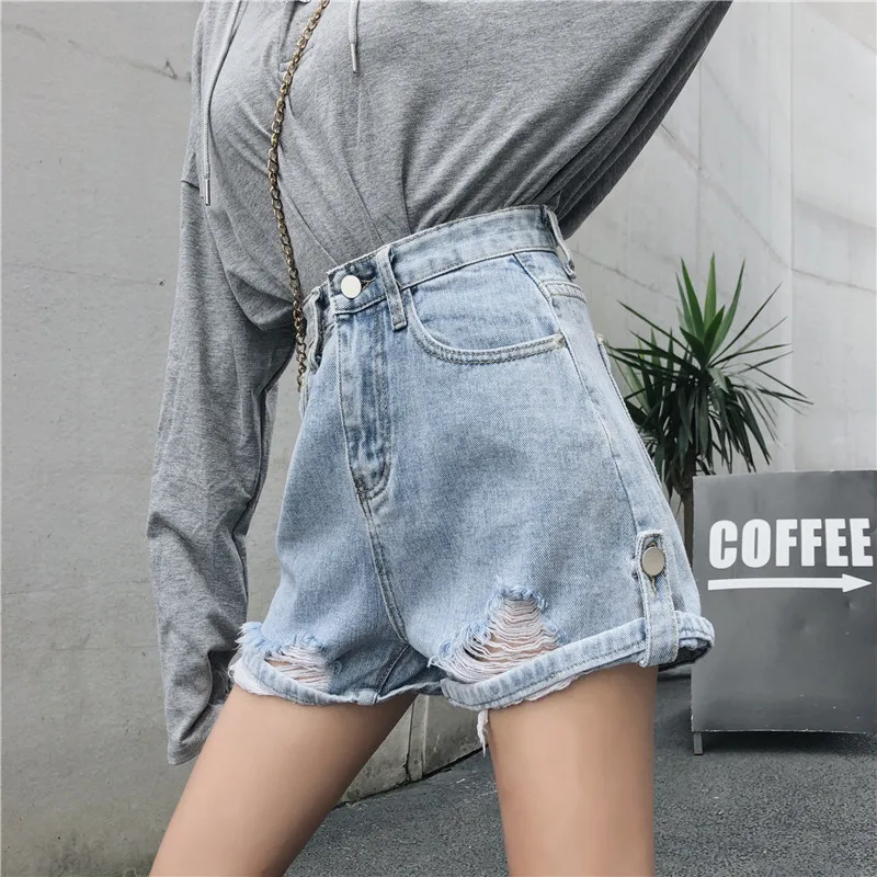 2019 летние новые шорты женские корейские джинсовые шорты с дырками Высокая талия широкие шорты женские Большие размеры Бесплатная доставка