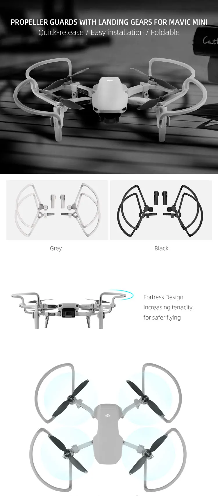 Quick Release Propeller Guards with Landing Gear For DJI Mavic Mini Safe Landing and Flying Foldable Propeller Drone Accessories