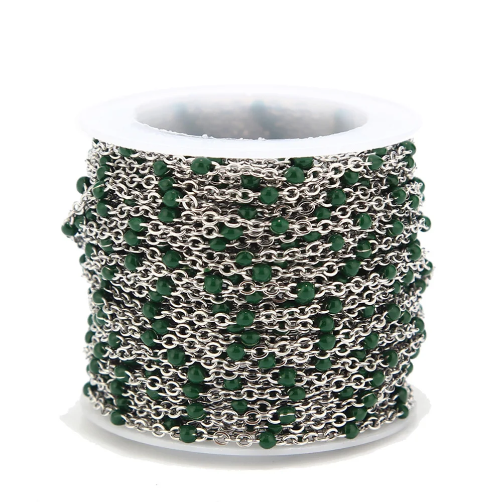 Green Steel 2 мм ширина 1 м цепочка из нержавеющей стали для ювелирных изделий DIY эмаль овальный шар цепочка из бисера для женщин ожерелье Браслеты ножной браслет - Цвет: Green Steel