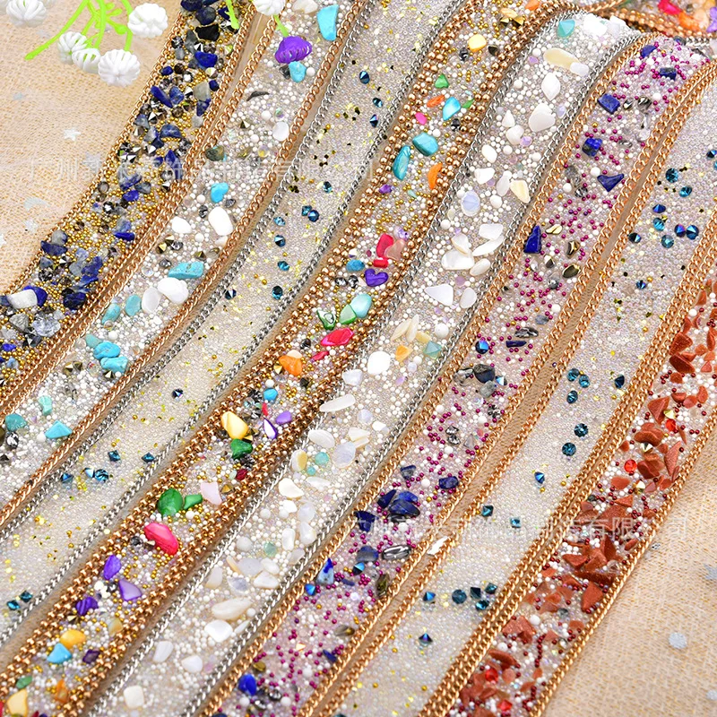 

1M Crystal Rhinestone Banding Shell Beaded Iron On Applique Wedding Dress Embellishment Trim Shoes/Handbag Crystal Band Decor