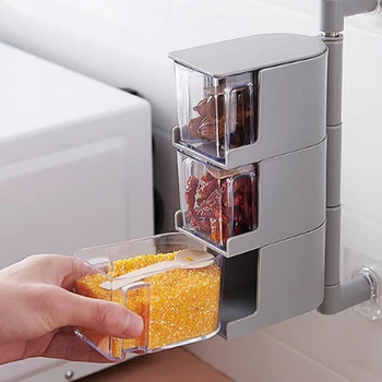 

Rotatable Seasoning Storage Box Wall-Mounted Multi-layer Spice Rack Drawer Type Organizer Household Condiment Box Kitchen Tools