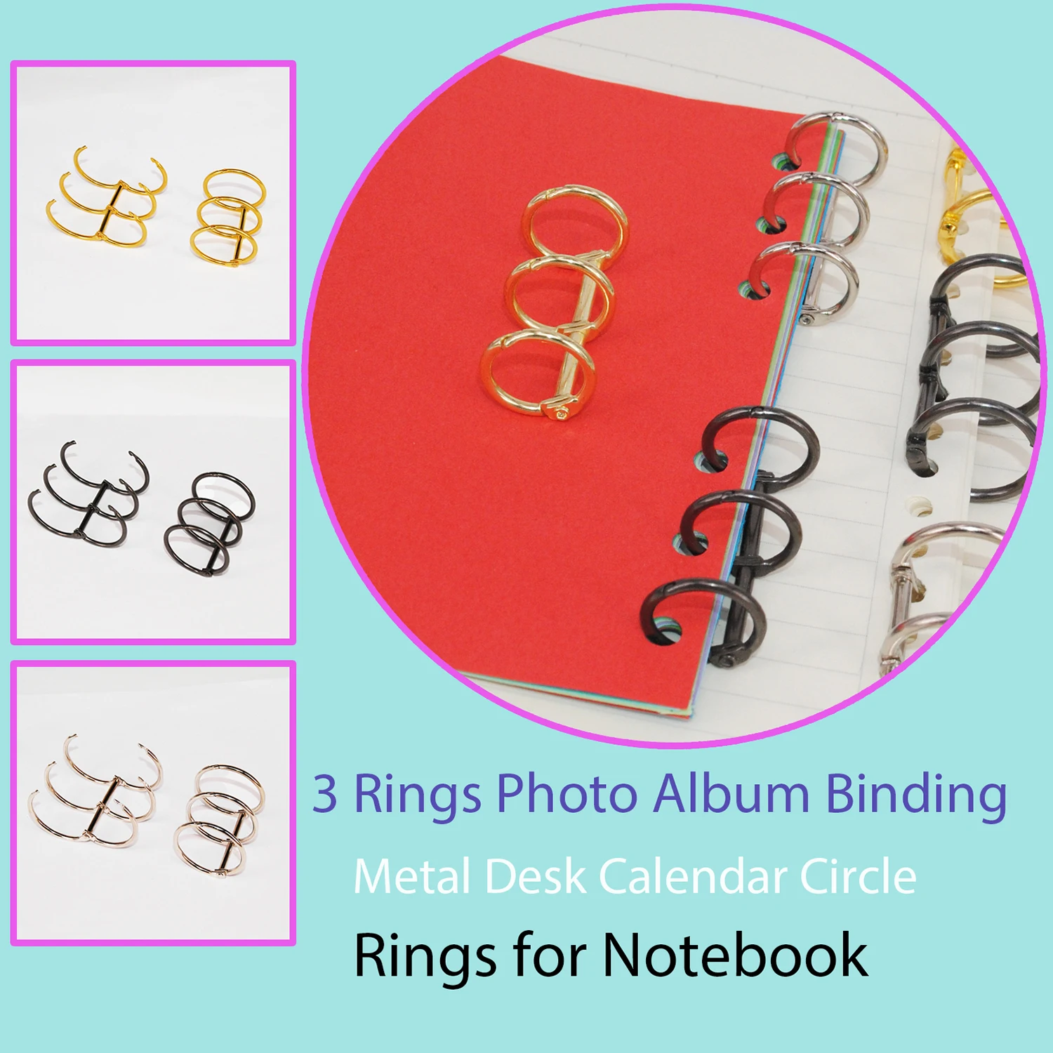 DIY Metal Binder Rings Notebook Circle Binding Clip Loose Leaf Book Hinged Photo Album 3 Desk Calender | Канцтовары для офиса и