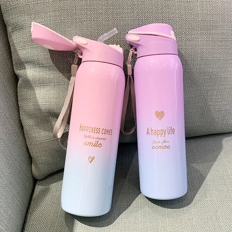

Children Insulated Cup with Straw Women's Cute Portable Glass Korean-style Adults Bottle Large Capacity Male STUDENT'S Cup