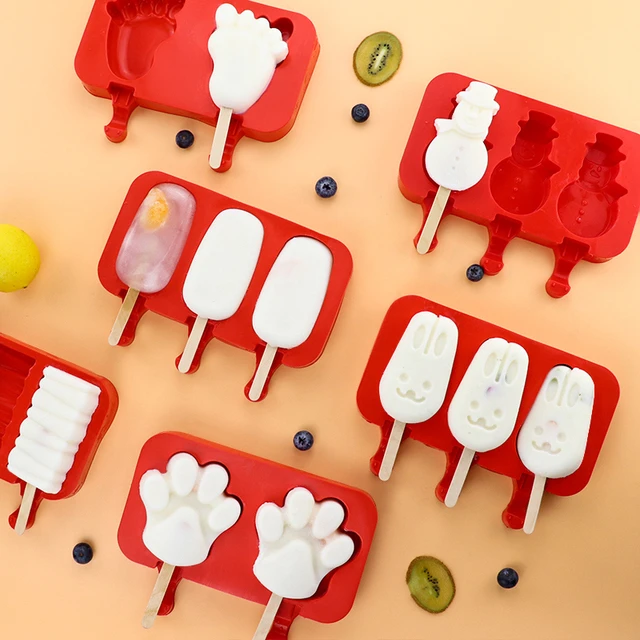 Silicone Popsicle Mold Ice Pop Mold Tray Holder with Lid Durable Cake Ice  Cream Popsicle Maker with Wooden Stick - AliExpress