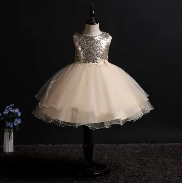 

New Bling Bling Kids Sequins Top Dress For Girls Vintage Children Dresses For Birthday Party Formal Ball Gown 3-14T