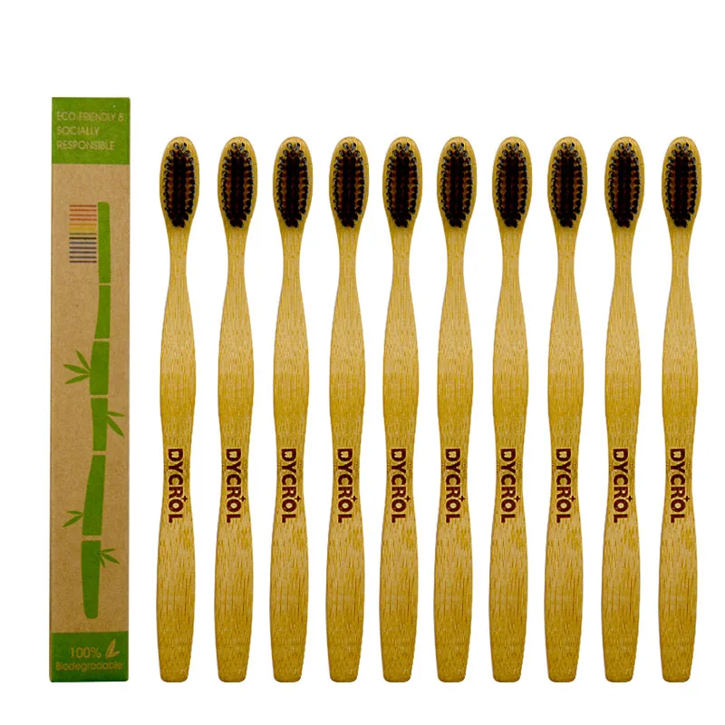 10pcs black 2/4/10/48 шт DYCROL бамбуковая щетка эко Зубная щётка с активированным углем гигиена полости рта; очень мягкие конические щетинки кисти с деревянными ручками - Цвет: 10pcs black