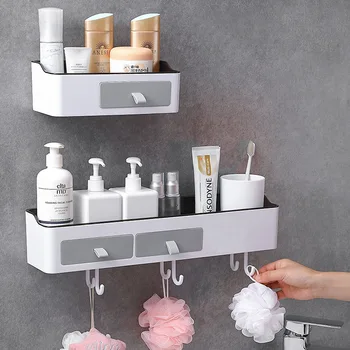 

Bathroom Storage Rack Wall-Mounted Hole-Free Household Multi-Function Bathroom Supplies Table Top Storage Wall Storage Rack