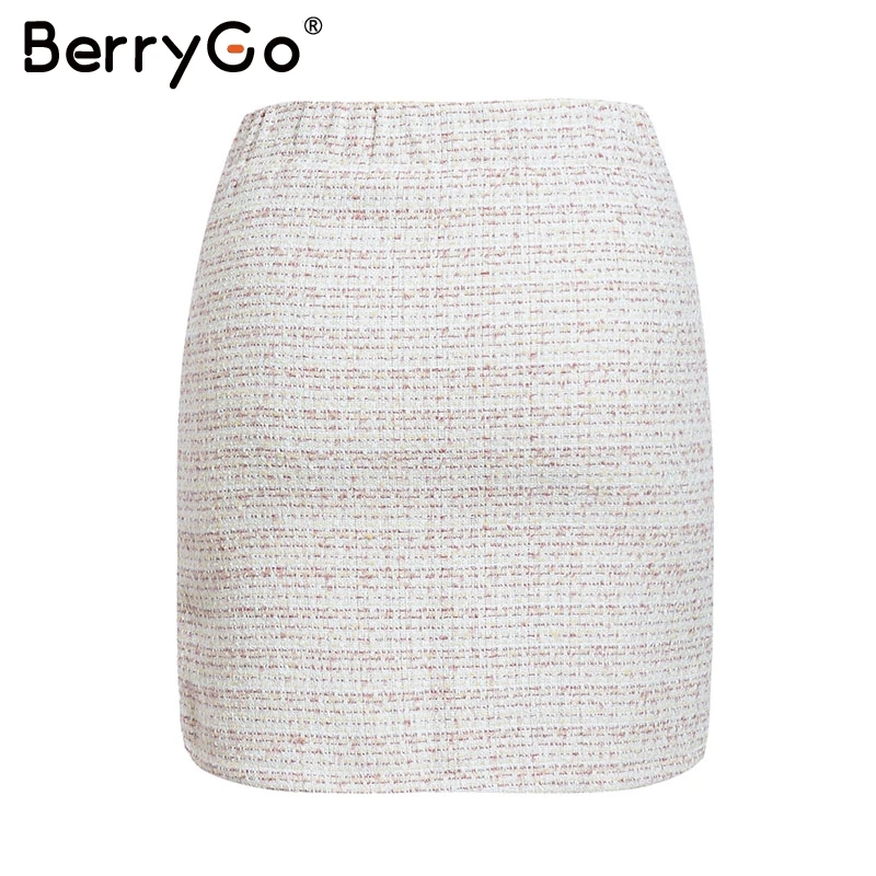 BerryGo Elegant office tweed warm faux fur Two-piece suits women Casual ladies Autumn winter fashion coat skirt two-pieces sets