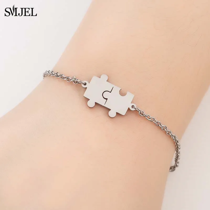 

SMJEL Stainless steel Geometric Bracelets Mens Women Couples Puzzle Bracelets&Bangles Best friend Silver BFF Jewelry Collares