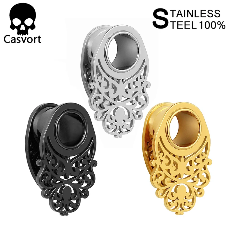 Casvort 2 шт. затычки для ушей туннели из нержавеющей стали 316L висячие серьги