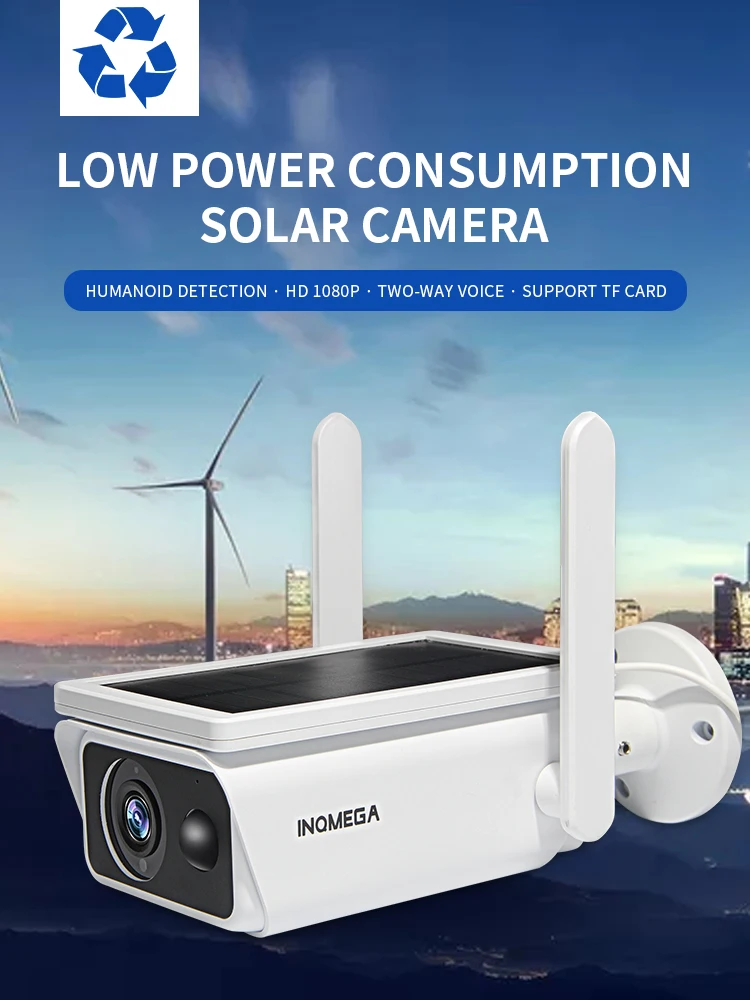 Photo Product INQMEGA Surveillance Camera Wifi 1080P Wide View  Low Power Solar Security  Camera Panel Rechargeable Battery Outdoor Indoor