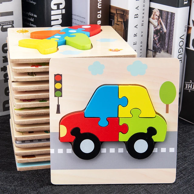 Baby Wooden Toys 3D Puzzle Cartoon Animal Intelligence  Jigsaw Puzzle Shape Matching Montessori Toys For Children Gifts 1