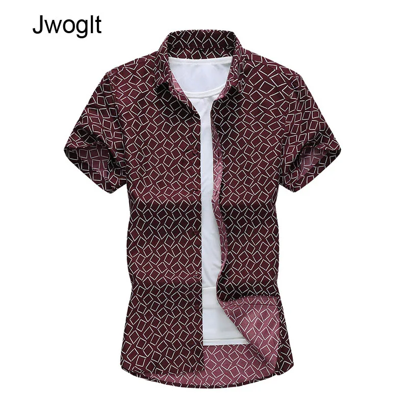 45 кг-120 кг летняя рубашка модные Для мужчин, классический крой короткий рукав на пуговицах, связанное с узором "ромбиками" печатные рубашки Camisa Masculina 7XL