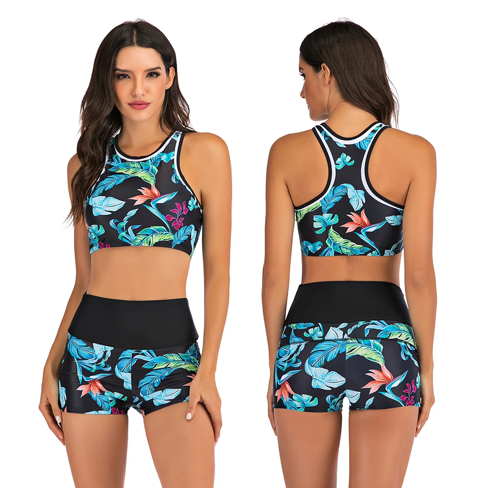 Women's 3 Piece Swimwear Athletic Tankini Top with Boy Shorts Print Bathing  Suit - AliExpress