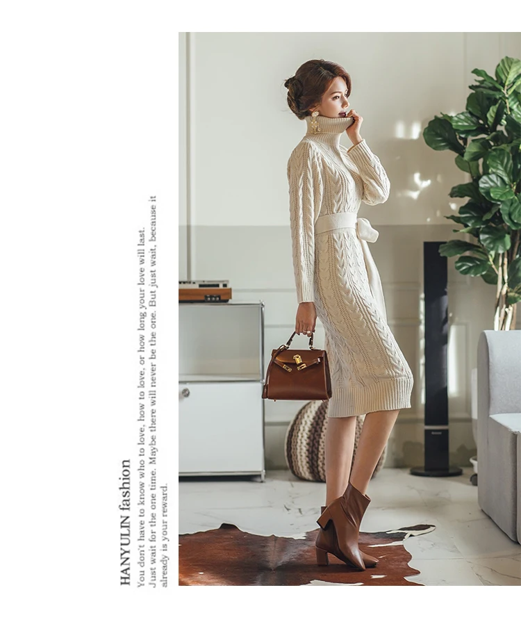 Осень Зима Европа и США винтажное Женское шерстяное платье утолщенное вязаное платье вязаный свитер платья DC435