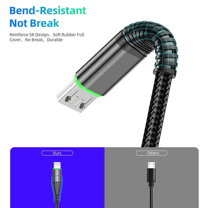 USLION 3A светодиодный Micro USB кабель для быстрой зарядки Micro usb зарядное устройство поддержка передачи данных для samsung шнур Android мобильного телефона