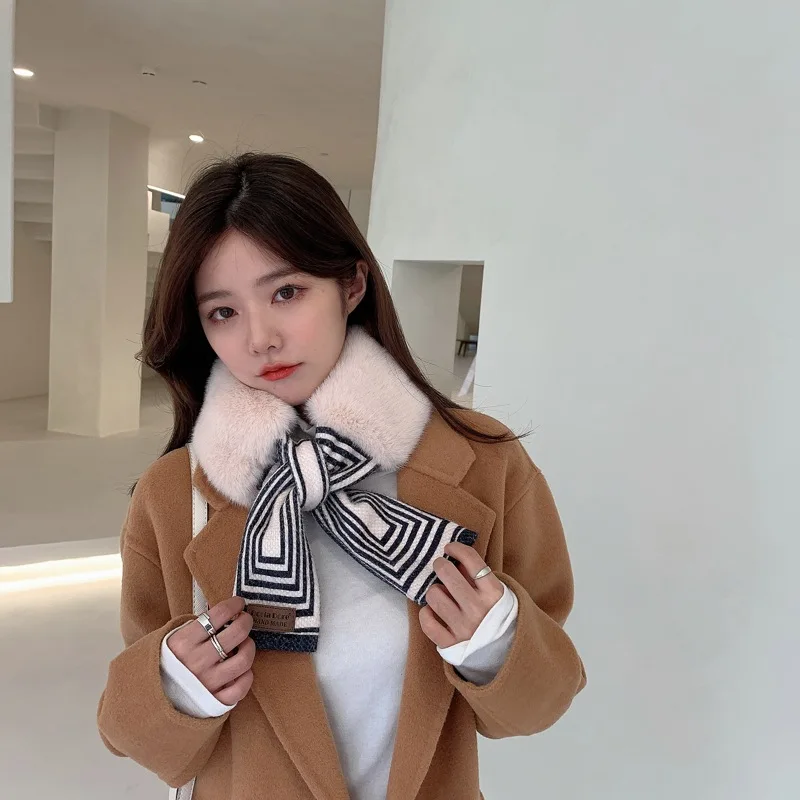 

Зимний шерстяной шарф, воротник для волос в Корейском стиле, галстук-бабочка, имитация кроличьей шерсти