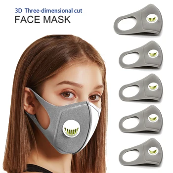 

5pcs Grey Sponge Breathable Valve Mask PM2.5 Dust and Smoke Mask Half Mask can be Washed Reused Respirator Mask with Filter