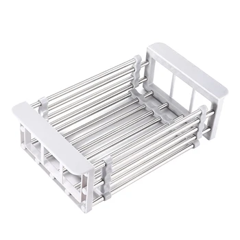 

Storage Organizer Kitchen Anti-slip Dish Drying Rack Stainless Steel Functional Tray Adjustable Telescopic Over Sink Holder