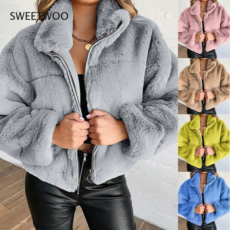 Autumn Winter Women Faux Fur Coat Warm Soft Zipper Jacket Ladies Furry Teddy Coat Overcoat Casual Soft Plush Warm Outerwear