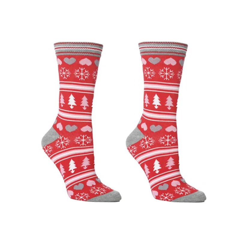 Рождественские носки для женщин с рисунком Санта Клауса, лося, колокольчика, снежинки, хлопковые милые носки, рождественские подарки для девочек, носки - Цвет: red-gray