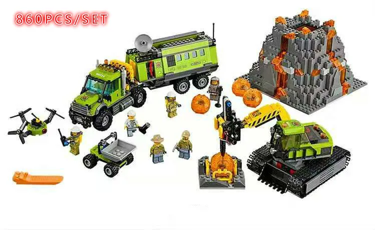 

New Volcano Exploration Base Geological Prospecting fit city figures 60124 model Building Block Bricks Toy gift kid boy