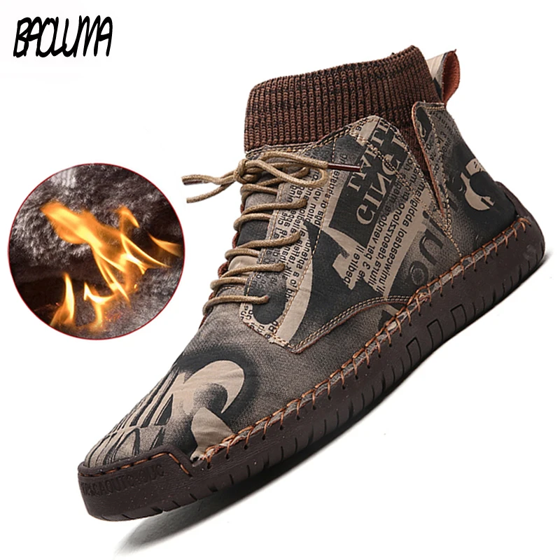 Botas de nieve cálidas de felpa gruesa para hombre, botines de ante hechos a mano, zapatos para exteriores, VIP, para invierno