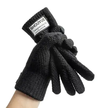 

Warm 1Pair Touch Screen Gray Women Men Knitted Gloves Khaki Black Solid Mitten Thicken Warm Wool Cashmere Free Size Winter