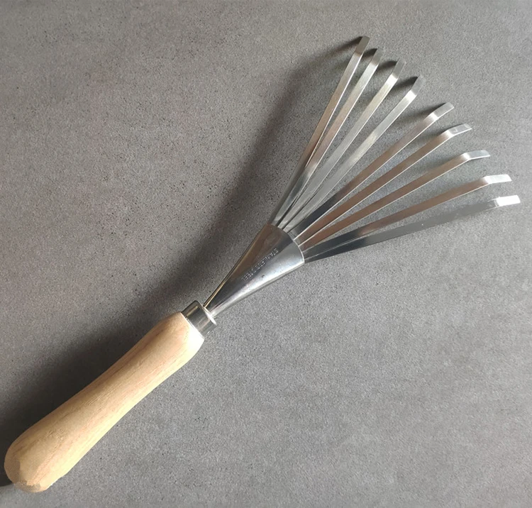 ash wooden handle Ручной грабли для листьев Вентилятор из нержавеющей стали грабли - Цвет: ash wooden handle