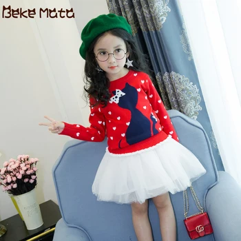 

Kids Sweaters For Girls Long Sleeve Cartoon Cat Child School Girl Sweater 2019 Autumn Lovely Cotton Knitted Children Tops 3-9Y