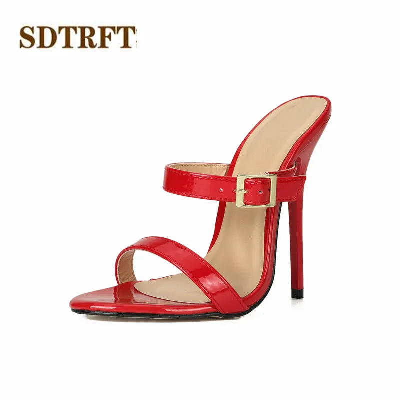 

SDTFET Woman Buckle Slipper Summer Shoes Slip-On Zapatos Mujer 13cm Thin Heels Sandals Party Pumps Dress Sandalias Plus:37-47 48